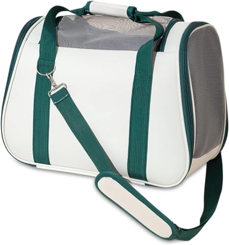 Katzentrage, Von Fluggesellschaften Zugelassene Haustiertrage, Tragbare Hundetasche, Atmungsaktiver Reisekäfig for Kleine Haustiere Mit Verstellbarem Schultergurt Und Futternapf (Color : Green, Size von tylxayoxa