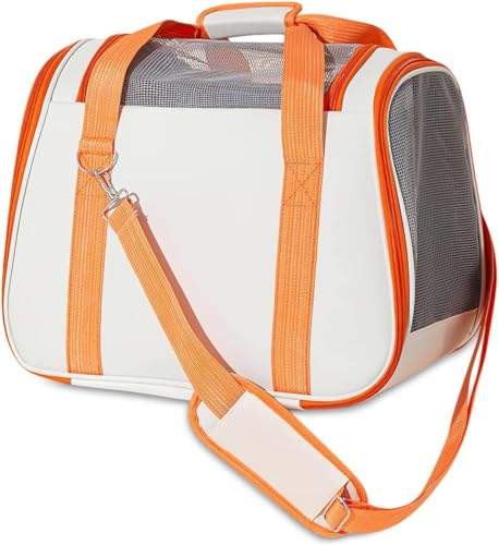 Katzentrage, Von Fluggesellschaften Zugelassene Haustiertrage, Tragbare Hundetasche, Atmungsaktiver Reisekäfig for Kleine Haustiere Mit Verstellbarem Schultergurt Und Futternapf (Color : Orange, Siz von tylxayoxa