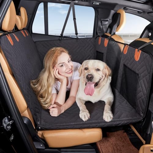 Rücksitzverlängerung For Hunde, Autositzbezug For Hunde Mit Harter Unterseite For Die Rückbank Mit Netzfenster, 100 % Wasserdichte Hundehängematte For Auto, LKW, SUV, Reisen, Camping, Matratze(Black) von tylxayoxa