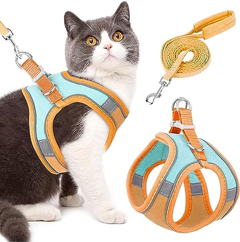 Set Geschirr und Leine für Katzen, Geschirr für Kätzchen, mit Ring aus Metall für Katzenleine, verstellbares Westengeschirr, leicht und reflektierend, für kleine erwachsene Katzen (Color : C, Size von tylxayoxa