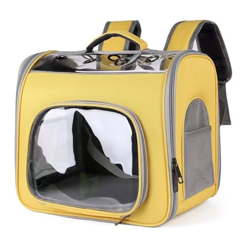 Tragetasche for Hunde Und Katzen, Geräumiger Und Atmungsaktiver, Faltbarer Haustier-Netzrucksack Mit Metallrahmen, Stabiler Und Bequemer Korb for Zugreisen (Color : Yellow, Size : 41 * 30 * 35) von tylxayoxa