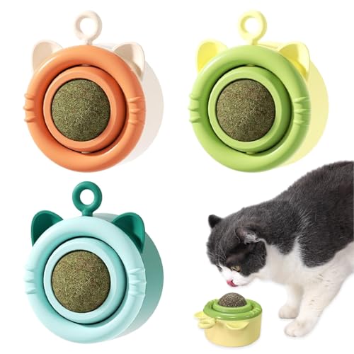 tyokas 3 Stück Katzenminze Balls Spielzeug für Katze 360 ° Drehbar Leckbar Interaktives Selbstklebendes Wandspielzeug mit Katzenminze Wird zur Mundreinigung und Darmverdauung bei Katzen verwendet von tyokas