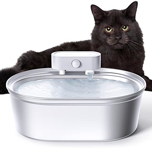 uahpet Edelstahl-Katzen-Trinkbrunnen, kabelloser batteriebetriebener Katzenbrunnen, Haustier-Wasserspender für Katzen und Hunde, spülmaschinenfest, 67 oz / 2 L von uahpet