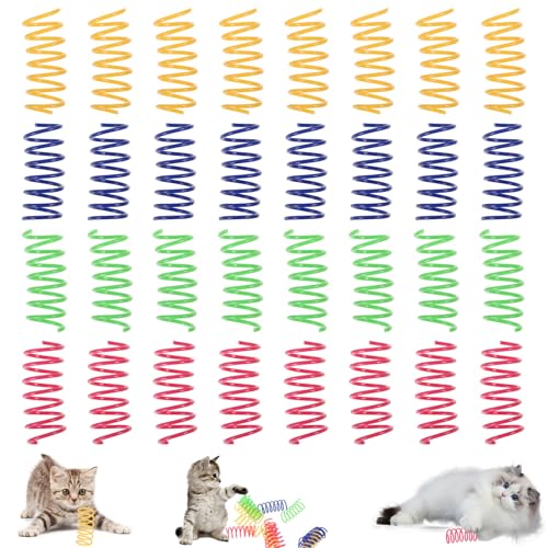 32 Stück Cat Spring Spielzeug, Kunststoff Spiralfedern, Bunte Katzenspielzeug Spirale Frühlingsspielzeug, Katzen Interaktives Spielzeug für Katze Kätzchen Haustiere Neuheit Geschenk (4 Farben) von ueslwser