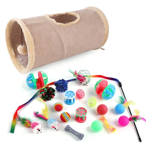 Interaktives Katzenspielzeug für Indoor-Katzen, Tunnel-Spielzeug-Set, verschiedene Linderung von Langeweile, zusammenklappbar, Freizeit-Kätzchen, Tunnel, Teaser-Ball, Spielzeug-Set, Zubehör, cooles von ulafbwur