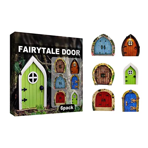 ulapithi Fairy Garden Doors 6pcs Miniatur-Feentüren Aus Holz, Zwergentür, Mehrfarbige Hobbit-Tür, Feentüren Für Bäume Im Freien, Für Bäume, Hof, Kunstskulptur, Dekoration von ulapithi