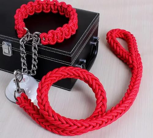 Doppelsträngiges Seil, große Hundeleine, Metall, P-Kette, Schnalle, nationale Farbe, Haustier-Traktionsseil, Halsband-Set für große Hunde, 1,2 m Länge, ohne Box von umsl