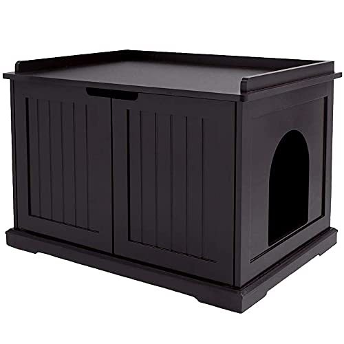 unipaws katzenschrank für katzentoilette, katzenklo Schrank mit Tür, Holz Katzenhaus für große Katzen, großem Stauraum, 75 x 53.5 x 51.5 cm, Braun von unipaws