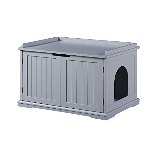 unipaws katzenschrank für katzentoilette, katzenklo Schrank mit Tür, Holz Katzenhaus für große Katzen, großem Stauraum, 75 x 53.5 x 51.5 cm, Grau von unipaws