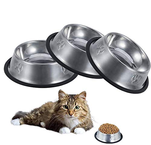 upain Katzennapf 3er Set Fressnapf Katze Edelstahl Futterschüssel Katze Cat Bowl rutschfeste Wasser Fütterung Schüssel für Katze Kleine Hunde Tiere Mehrweg von upain