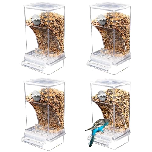 4 Stück Vogelkäfig-Futterspender - Automatischer Papageien-Futterspender - Transparent Vogelfutterspender Käfig | Für Wellensittiche Nymphensittiche Finken Sittiche von usefulbeauty