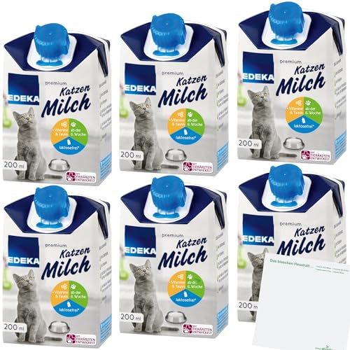 Edeka Premium Katzenmilch laktosefrei mit Inulin, Vitaminen und Taurin ab der 6 Woche 6er Pack (6x200ml Packung) + usy Block von usy