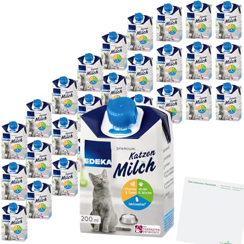 Edeka Premium Katzenmilch laktosefrei mit Inulin, Vitaminen und Taurin ab der 6 Woche VPE (27x200ml Packung) + usy Block von usy