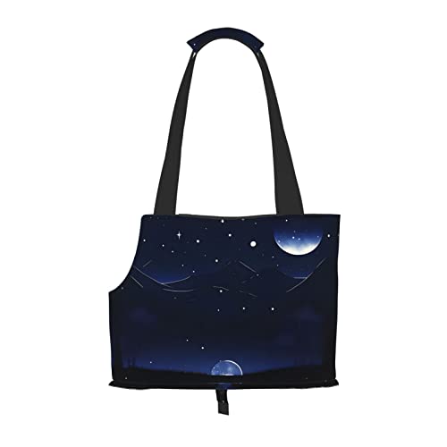 Serene Blue Night View Kleine Hunde-Geldbörse, weiche Seiten, Haustier-Tragetasche, Taschen, tragbare Katzen-Reise-Handtasche von vacsAX