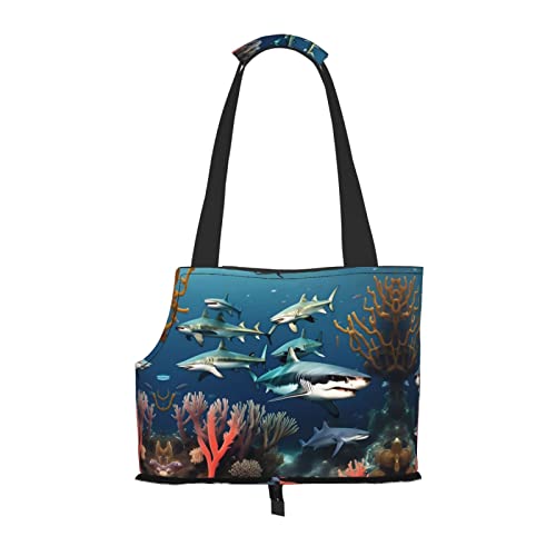 Sharks Under The Sea Kleine Hunde-Geldbörse, weiche Seiten, Haustier-Tragetasche, Taschen, tragbare Katzen-Reise-Handtasche von vacsAX