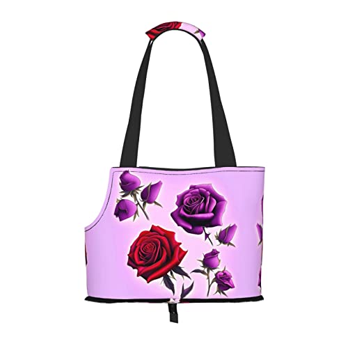 Tragetasche für kleine Hunde, weiche Seiten, tragbare Katzen-Reisetasche, rote und violette Rosen von vacsAX