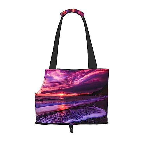 vacsAX Pink Beach Sunset Hundetragetasche, faltbar, wasserdicht, mit Taschen für Katzen und kleine Hunde, Schwarz , Einheitsgröße von vacsAX