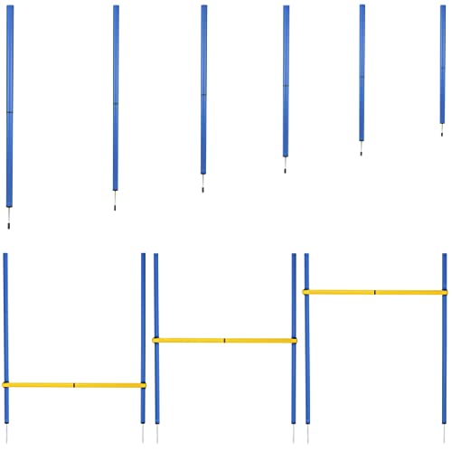 valuents Slalom Stangen mit Hürde in blau – Agility Set für Hunde – Hundetraining Zubehör – Fußball Traininigsset von valuents
