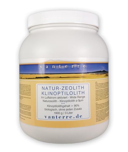 - v a n t e r r e - 1600g / 3 Liter Premium Natur-Zeolith-Klinoptilolith Pulver ø 9 µm Jetmill Vermahlung, Tribomechanisch mikronisiert und zweifach Thermisch aktiviert von vanterre