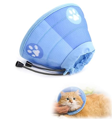 Katzen Halskrause,Einstellbar Halskrause Katze,Halskrausen für Katzen,Halskrause Katze Weich,Kragen Katze,Katzenkragen für Katzen Welpen Verhindert das Lecken von Wunden (Blau,14-24cm) von vcsjw