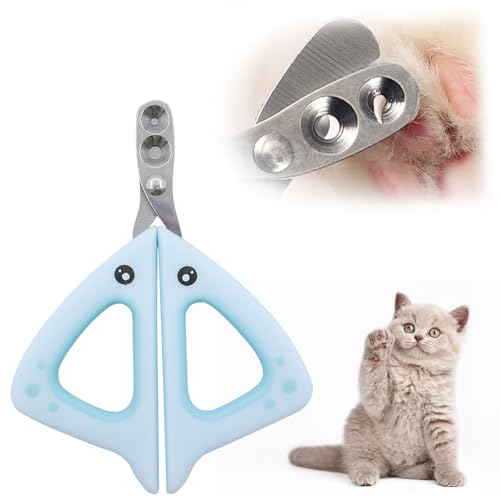 Krallenschere Katzen,Katzen Nagelschere,Katzenkrallen Schneider,Edelstahl Doppeltes Rundes Loch 2&4 mm Profi Katzen Krallenschneider,Nagelschere Katze,Cat Nail Clipper für Kleintiere Welpe Katze(Blau) von vcsjw