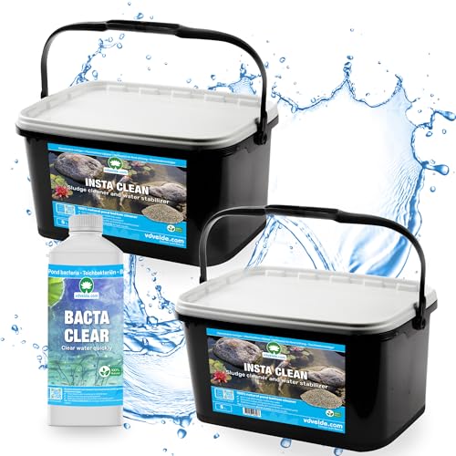 vdvelde.com - Insta CLEAN 10 Liter + BACTA Clear - Für 1.000 bis 20.000 l- Entfernt Schlamm, verhindert Wasserlinsen und stabilisiert KH, GH und PH- 100% ökologisch: schnell klares Wasser, sicher von vdvelde.com