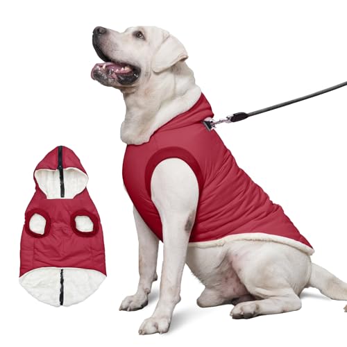 Vecomfy Hunde-Kapuzenpullover mit integriertem Geschirr, extra warm, für den Winter, Hundemantel mit Kapuze, Rot, Größe XXL von vecomfy