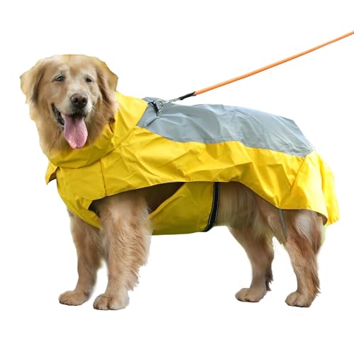 Vecomfy Hunde-Regenmantel mit integriertem Geschirr, wasserdichte Outdoor-Regenjacke für große Hunde, verstellbare Taille durch Riemen, Hunde-Regenmantel, Gelb, Größe XL von vecomfy