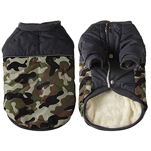 Vecomfy Warmer Hundemantel für kleine Hunde, mit Fleecefutter, wasserdichte Welpenjacke mit Vorderbeinen, für den Winter, Grün, Tarnmuster, Größe L von vecomfy