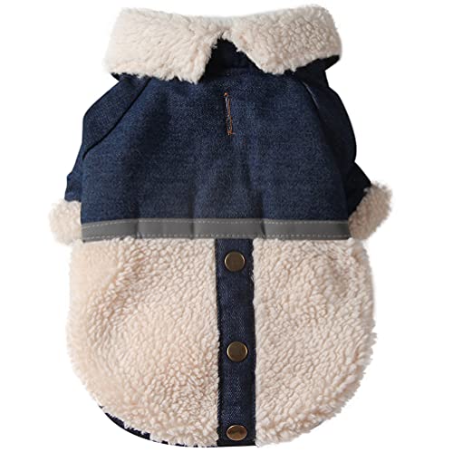 vecomfy Hundemäntel Hundekleider mit V-Ausschnitt für kleine Hunde Chihuahua Fleece Futter warme Welpenjacke für kalte Winter Denim XS von vecomfy