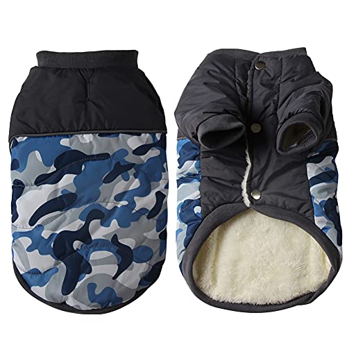 vecomfy Hundemantel Hundekleider für kleine Hunde Chihuahua, Fleece-Futter, wasserdicht, Welpenjacke, für den Winter, Blau, Camouflage, XS von vecomfy