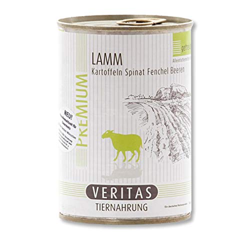 Premium Lamm mit Kartoffeln, Spinat, Fenchel & Beeren Nassfutter | 65% Fleisch- und Fischanteil | Hundenahrung | ohne Konservierungsstoffe, Keine chemischen Farb-, Duft- und Lockstoffe (10x800g) von veritas