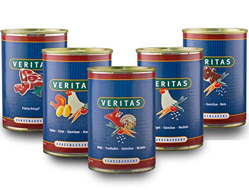 Veritas Hundemenü Hundefutter nass – 5 Gourmet Sorten Nassfutter für Erwachsene Hunde I Wild Ente Geflügel Rind Truthahn - Hundenassfutter 10x 400g von veritas