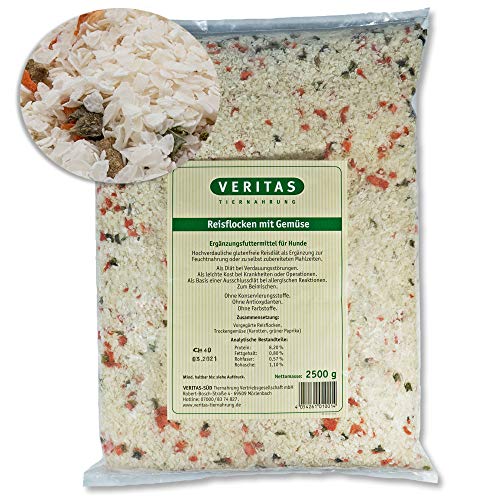 Veritas Reisflocken mit Gemüse für Hunde I Ergänzungsfutter aus Reis Flocken und Trockengemüse I Hundeflocken Flockenfutter zum Mischen I Naturprodukt ohne Zusätze (4X 1,5 kg) von veritas