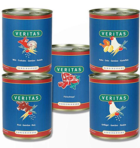 Veritas Hundemenü Hundefutter nass – 5 Gourmet Sorten Nassfutter für Erwachsene Hunde I Wild Ente Geflügel Rind Truthahn - Hundenassfutter 28x 400g von veritas