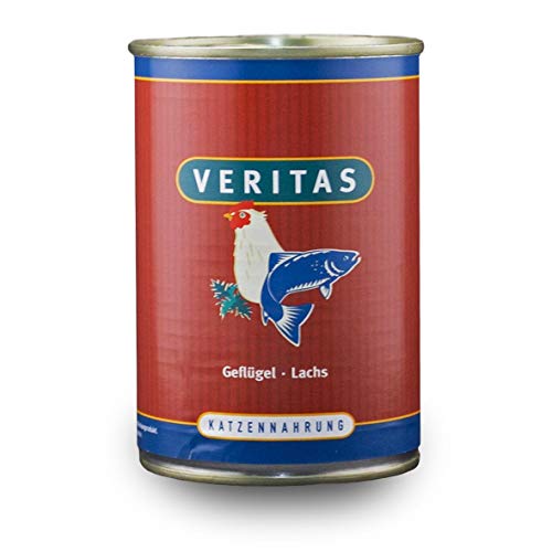 Veritas Katzenmenü Mix Katzenfutter nass – Gourmet Sorte Geflügel Lachs mit 54% Fleisch 36% Fisch I Nassfutter für Katzen I Katzennassfutter (Dosen 12x 400g) von veritas