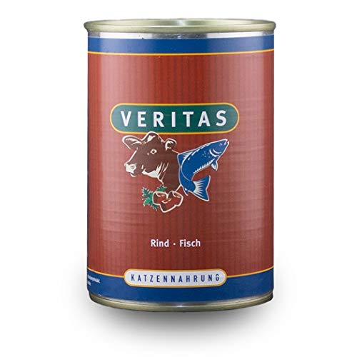 veritas Katzenmenü Mix Katzenfutter nass – Gourmet Sorte Rind Fisch mit 60% Fleisch 30% Fisch I Nassfutter für Katzen I Katzennassfutter 400g (Dosen 12x 400g) von veritas