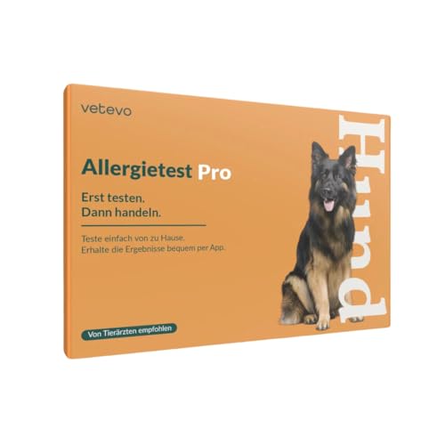 vetevo Allergietest Pro Hund, Unverträglichkeitstest Hunde 150+ Unverträglichkeiten Speichelprobe bei Juckreiz & Verdauungsprobleme, Testsieger von vetevo