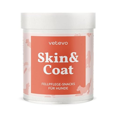 vetevo Skin & Coat Bites Fellpflege-Snacks für Hunde, für Glänzendes Fell, Gegen Haarausfall & Juckreiz, Natürlicher Zecken-Schutz Hund - 300g Dose von vetevo