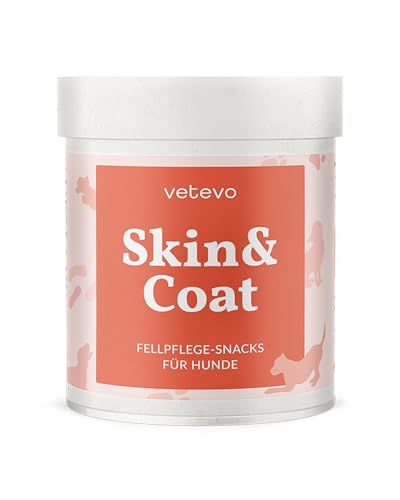 vetevo Skin & Coat Bites Fellpflege-Snacks für Hunde, Gesunde Haut & Starkes Fell, Natürlicher Zecken-Schutz Hund, Ideal bei Fellwechsel - 300g Dose von vetevo