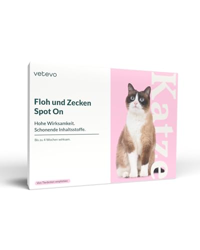 vetevo Spot On Katze, Floh- & Zeckenschutz für Katzen, Gegen Flöhe &, Zecken, Natürlich, Ohne Insektizide, für Katzen über 8 Monaten | Biozidprodukt von vetevo