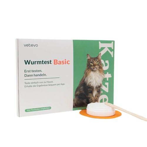 vetevo Wurmtest Katze Basic, Präziser Katzen Wurmtest auf Spulwürmer, Hakenwürmer, Peitschenwürmer & Kokzidien, Ergebnis in 12h, Für alle Katzen von vetevo