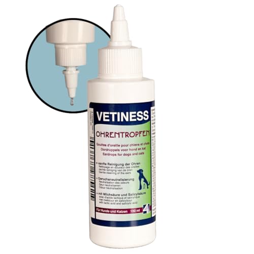 Vetiness Ohrenreiniger für Hunde und Katzen 100 ml | Ohrentropfen mit Salicylsäure, Milchsäure und Lavendelöl | Ohrenpflege & Löst Schmutz und Rückstände | Ohrmilben | Ohrenreiniger Hund von vetiness