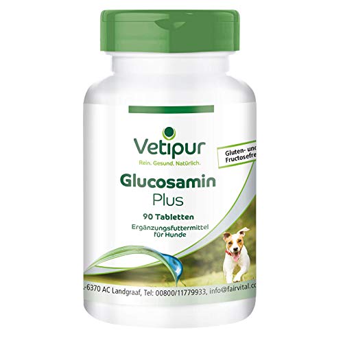 Vetipur Glucosamin Plus - Gelenktabletten - 90 Tabletten - Futterergänzung für Hunde - Glucosamin + Chondroitin + MSM + Vitamin C & Vitamin E von vetipur