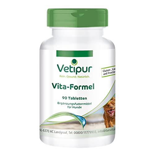 Vetipur Vita-Formel - 90 Tabletten - Rundumversorgung mit Ginseng, Teufelskralle, Ingwer, Mariendistel, Löwenzahn, Brennnessel, Weissdorn und Gingko Biloba - Futterergänzung für Hunde von vetipur