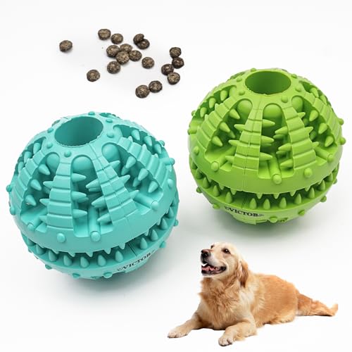 victob Hunde-Puzzle, Kauspielzeugbälle, 5,9 cm, interaktives Hundespielzeug, Ball zur Leckerli-Dosierung, langlebiger Gummi-Ball für Zähne, Welpen, Zahnreinigungsbälle, Blau und Grün, 2 Stück von victob