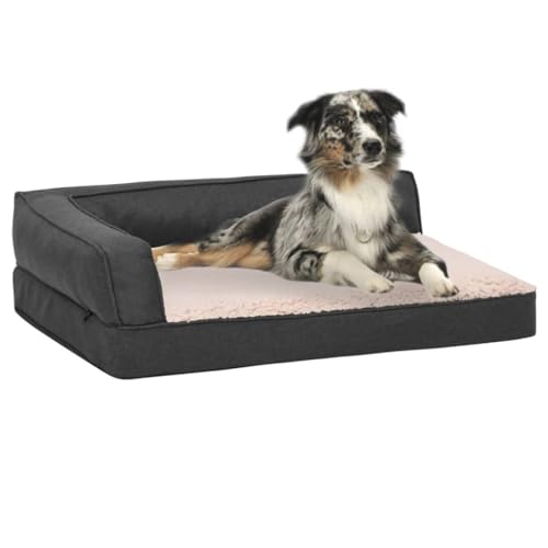 Hundebett, ergonomisch, 60 x 42 cm, Leinenoptik, Fleece, Dunkelgrau von vidaXL