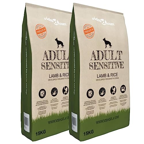 vidaXL 2x15kg Hundefutter Adult Sensitive Lamb & Rice 30kg Hunde Trockenfutter von vidaXL