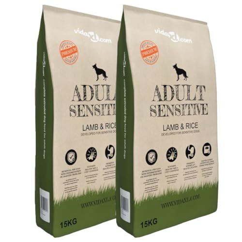 vidaXL 2x15kg Hundefutter Adult Sensitive Lamb & Rice 30kg Hunde Trockenfutter von vidaXL