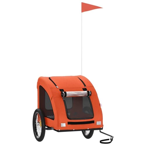 vidaXL Fahrradanhänger für Hunde, Hundeanhänger für Fahrrad, Anhänger für Haustier, Hundefahrradanhänger mit Reflektoren Flagge, Orange Oxford-Gewebe Eisen von vidaXL